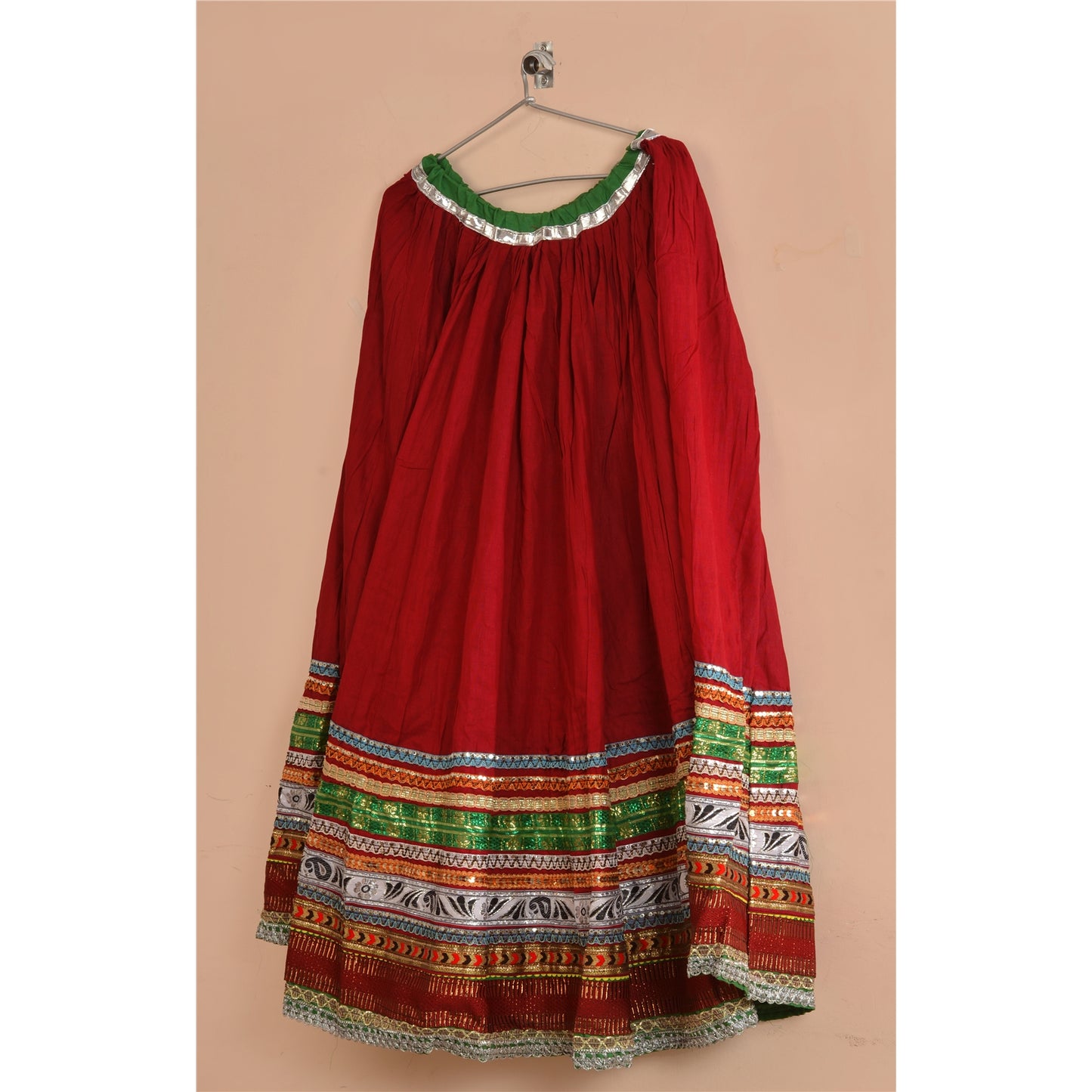 Sanskriti Maroon Cotton Embroidered Gopi Skirt | Long Party Wear Lehenga with Lace Work